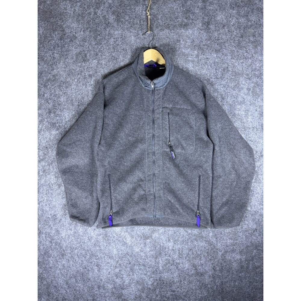 Vintage Patagonia Jacket Mens Medium Gray Fleece Full Zip Lined Pockets Made USA